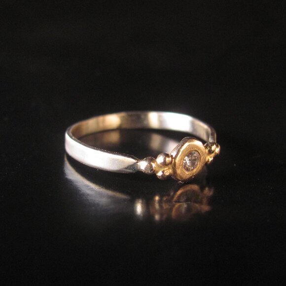 14K yellow gold ring set with 0.10ct diamond. Handmade UNIQUE Engagement ring - Picture 6 of 14